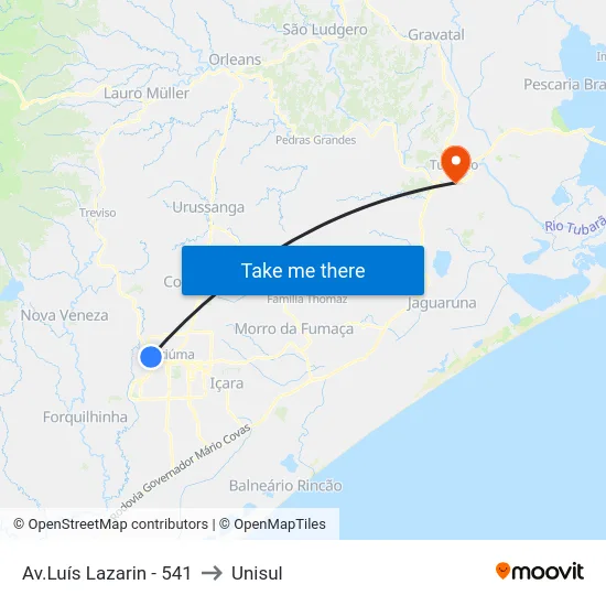Av.Luís Lazarin - 541 to Unisul map