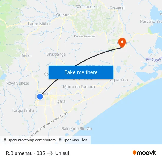 R.Blumenau - 335 to Unisul map