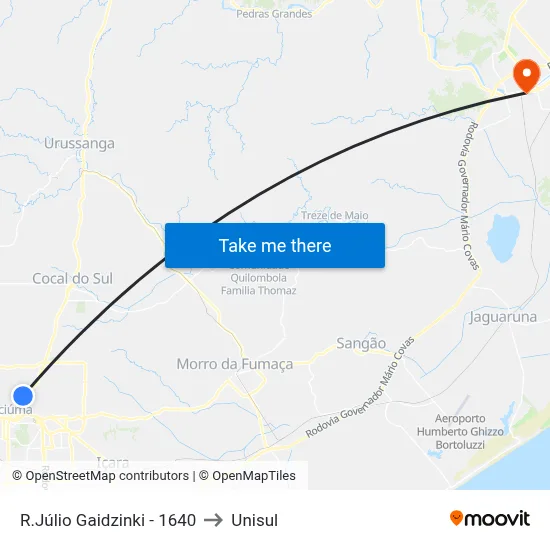 R.Júlio Gaidzinki - 1640 to Unisul map