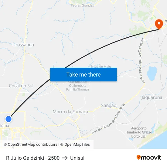 R.Júlio Gaidzinki - 2500 to Unisul map