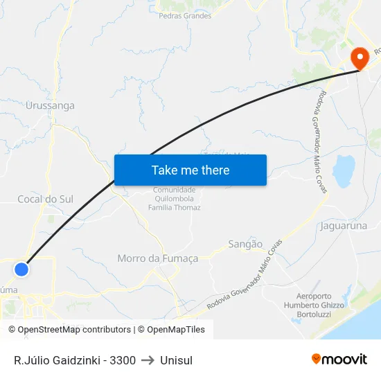 R.Júlio Gaidzinki - 3300 to Unisul map