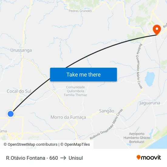 R.Otávio Fontana - 660 to Unisul map