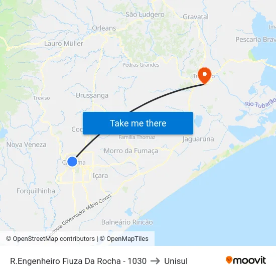 R.Engenheiro Fiuza Da Rocha - 1030 to Unisul map