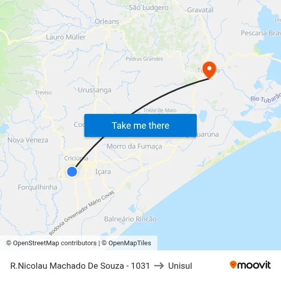 R.Nicolau Machado De Souza - 1031 to Unisul map