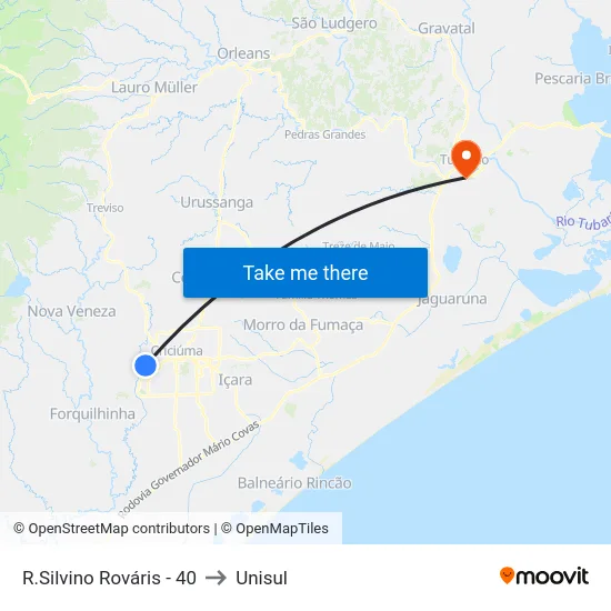 R.Silvino Rováris - 40 to Unisul map