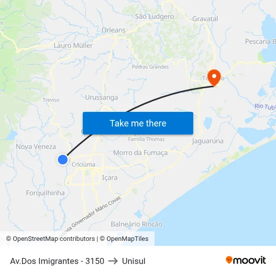 Av.Dos Imigrantes - 3150 to Unisul map