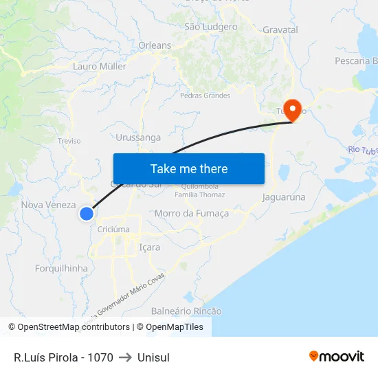 R.Luís Pirola - 1070 to Unisul map