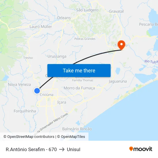 R.Antônio Serafim - 670 to Unisul map