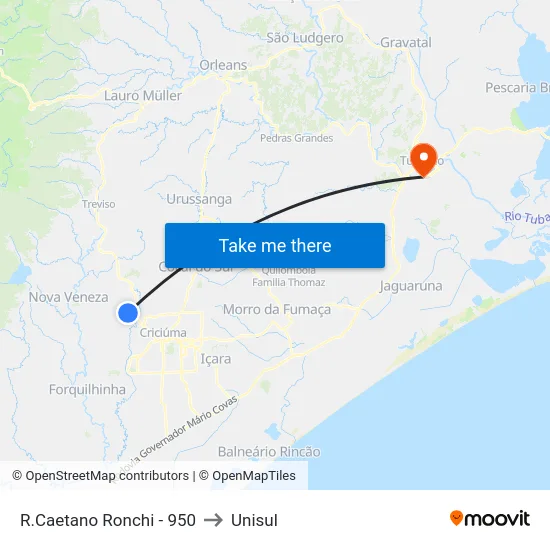 R.Caetano Ronchi - 950 to Unisul map