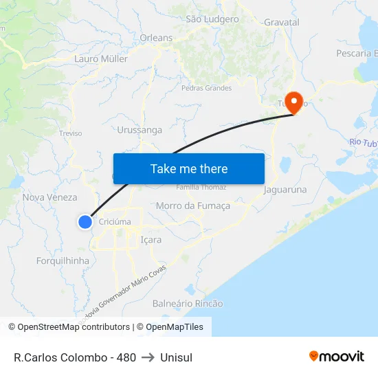 R.Carlos Colombo - 480 to Unisul map