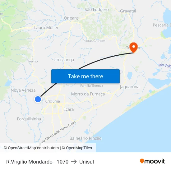 R.Virgílio Mondardo - 1070 to Unisul map