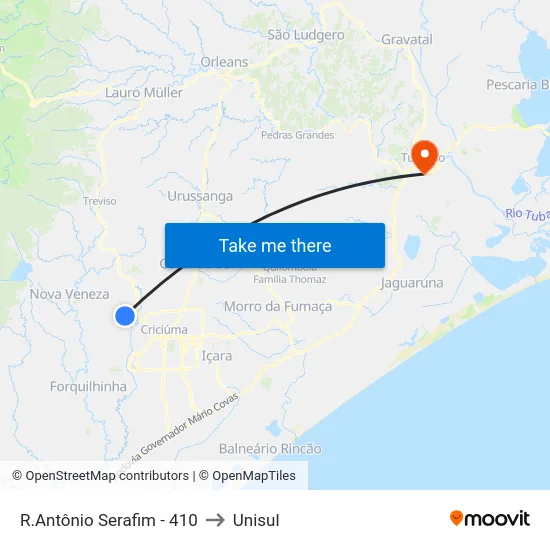 R.Antônio Serafim - 410 to Unisul map
