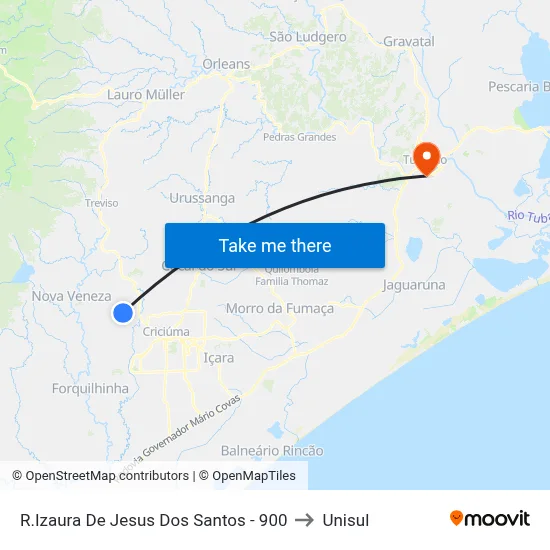 R.Izaura De Jesus Dos Santos - 900 to Unisul map