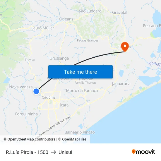 R.Luís Pirola - 1500 to Unisul map