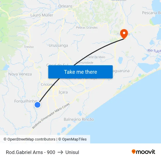 Rod.Gabriel Arns - 900 to Unisul map