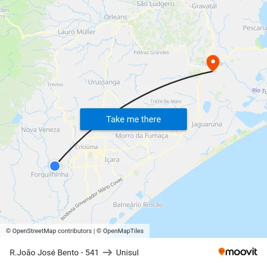 R.João José Bento - 541 to Unisul map