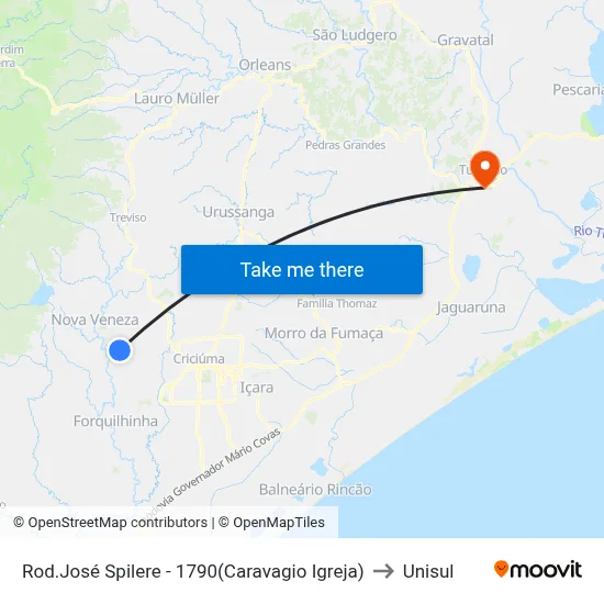 Rod.José Spilere - 1790(Caravagio Igreja) to Unisul map