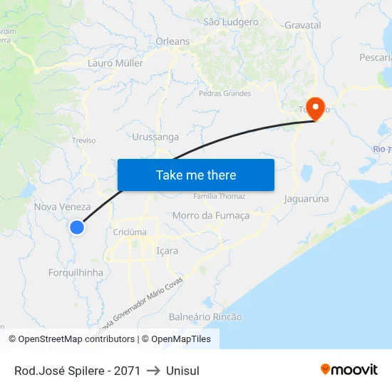 Rod.José Spilere - 2071 to Unisul map