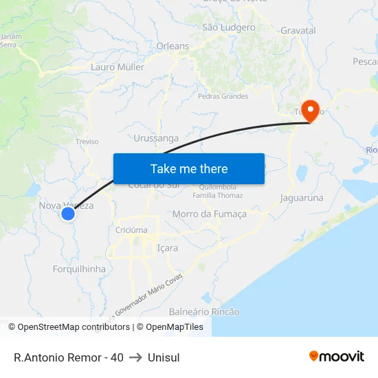 R.Antonio Remor - 40 to Unisul map