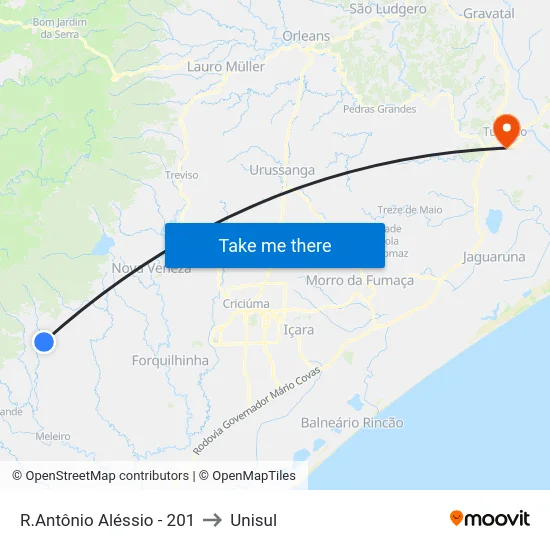R.Antônio Aléssio - 201 to Unisul map