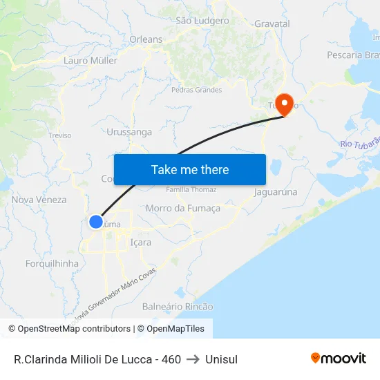 R.Clarinda Milioli De Lucca - 460 to Unisul map