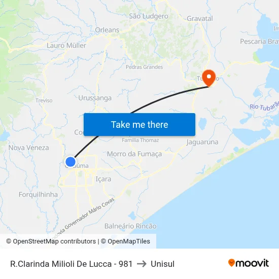 R.Clarinda Milioli De Lucca - 981 to Unisul map