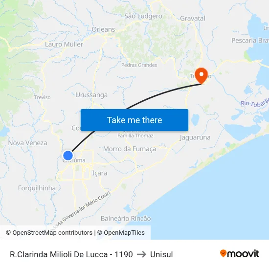 R.Clarinda Milioli De Lucca - 1190 to Unisul map
