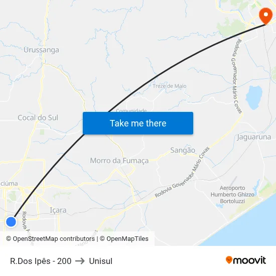 R.Dos Ipês - 200 to Unisul map