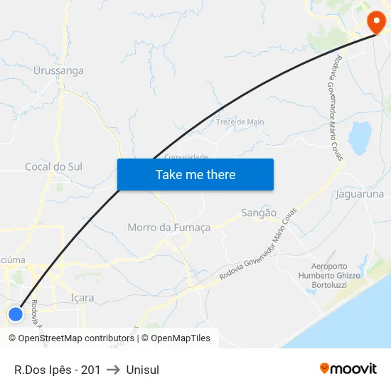 R.Dos Ipês - 201 to Unisul map