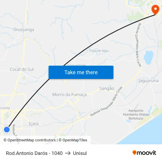 Rod.Antonio Darós - 1040 to Unisul map