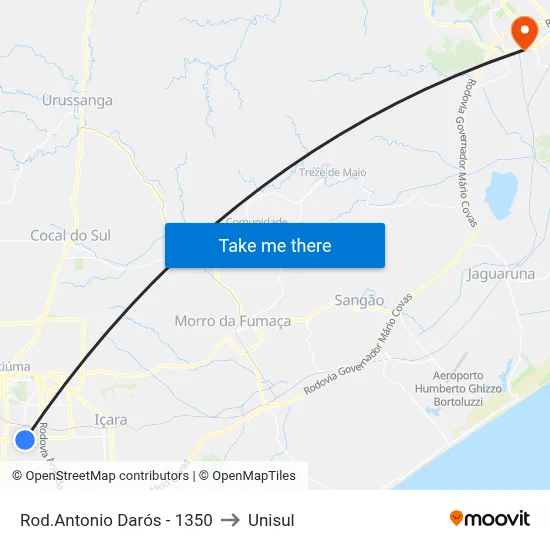 Rod.Antonio Darós - 1350 to Unisul map