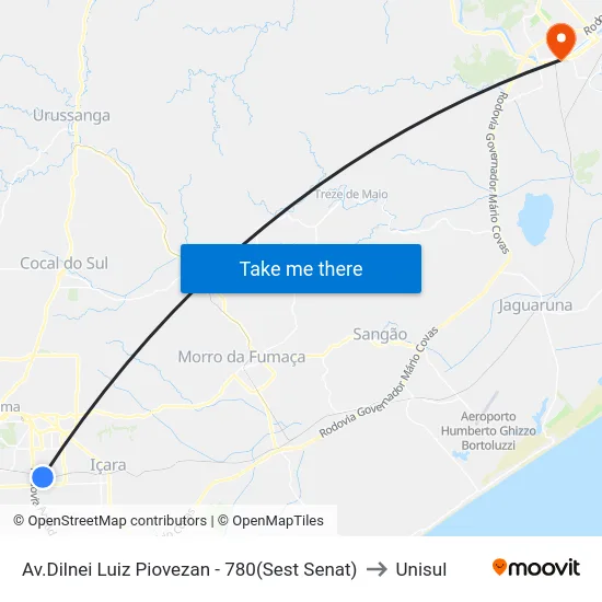 Av.Dilnei Luiz Piovezan - 780(Sest Senat) to Unisul map