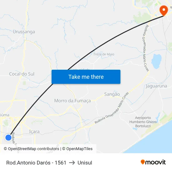 Rod.Antonio Darós - 1561 to Unisul map