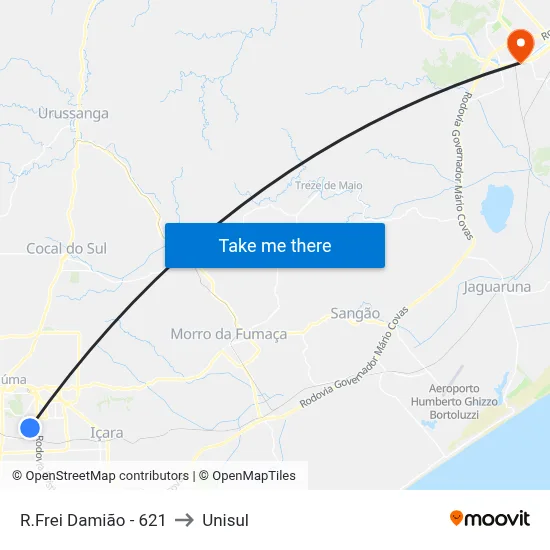 R.Frei Damião - 621 to Unisul map