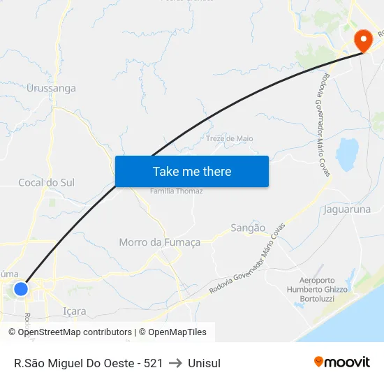 R.São Miguel Do Oeste - 521 to Unisul map