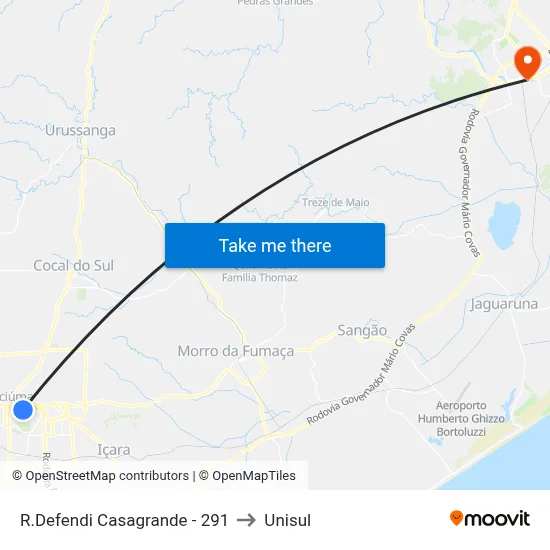 R.Defendi Casagrande - 291 to Unisul map
