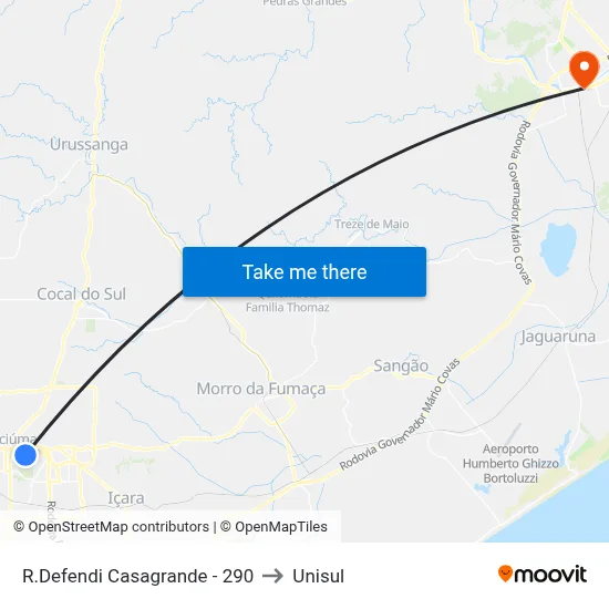 R.Defendi Casagrande - 290 to Unisul map