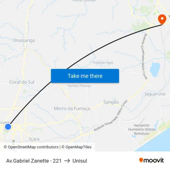 Av.Gabriel Zanette - 221 to Unisul map