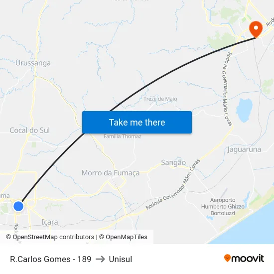 R.Carlos Gomes - 189 to Unisul map