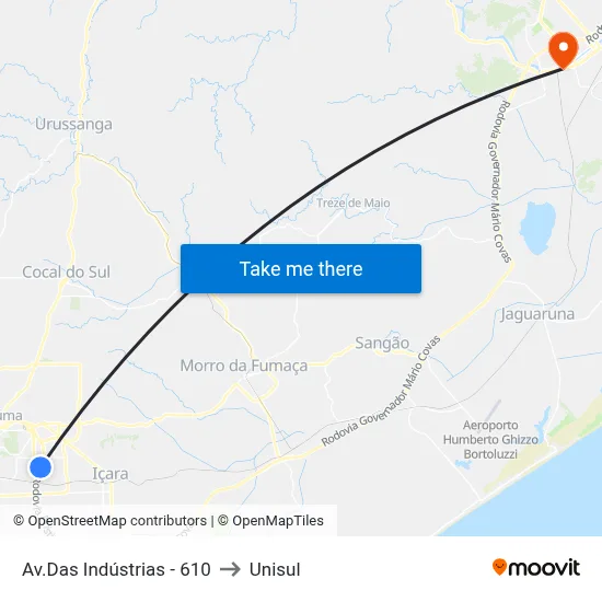 Av.Das Indústrias - 610 to Unisul map