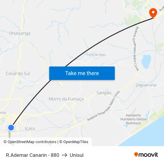 R.Ademar Canarin - 880 to Unisul map