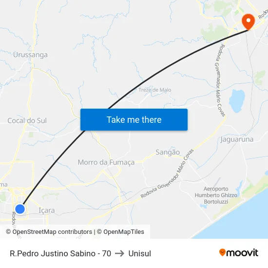 R.Pedro Justino Sabino - 70 to Unisul map