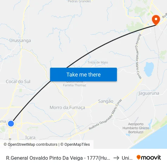 R.General Osvaldo Pinto Da Veiga - 1777(Hulha Cap) to Unisul map