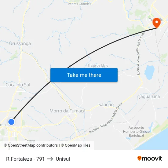 R.Fortaleza - 791 to Unisul map
