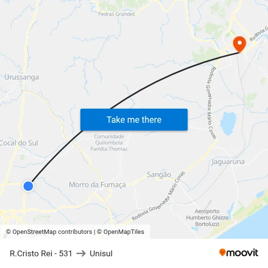 R.Cristo Rei - 531 to Unisul map