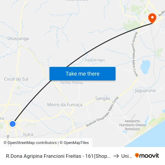 R.Dona Agripina Francioni Freitas - 161(Shopping Nações) to Unisul map