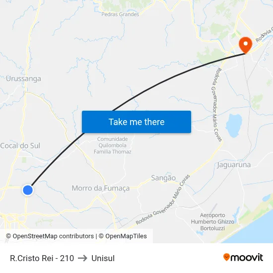 R.Cristo Rei - 210 to Unisul map