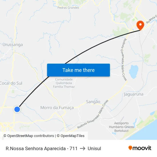 R.Nossa Senhora Aparecida - 711 to Unisul map