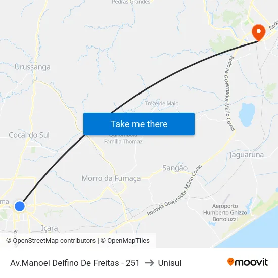 Av.Manoel Delfino De Freitas - 251 to Unisul map