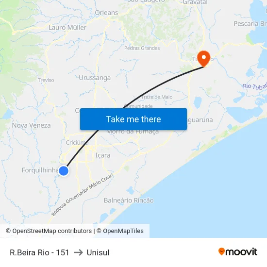R.Beira Rio - 151 to Unisul map